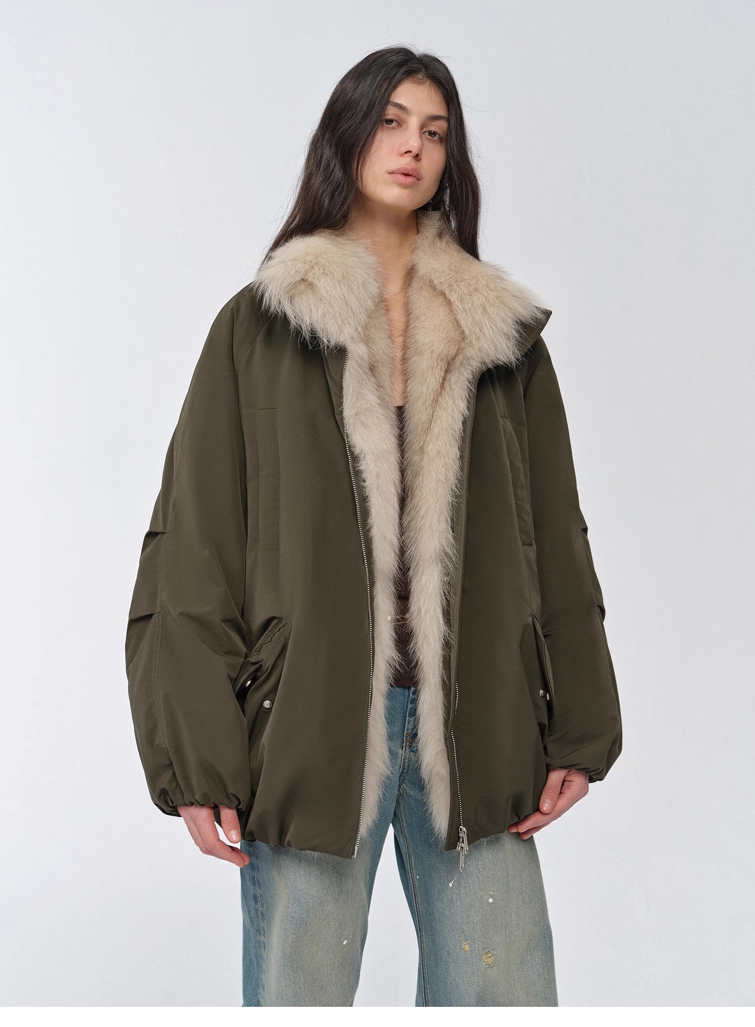 “Warm Dialogue” Two-Tone Fox Fur Collar Down Parka - monveluxe